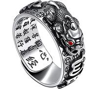 Bagues réglables en argent sterling for femme, bague Feng Shui Pixiu Mantra, bague Sutra en forme de cœur bouddhiste en argent, bague Bouddha réglable for la richesse et la protection, amulette d'arge