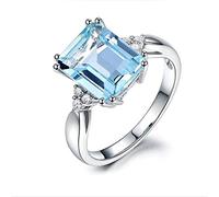 Bagues réglables for femmes, bague d'anxiété, bague de bijoux en argent 925, bagues de pierres précieuses aigue-marine for femmes, véritable bague de bijoux en argent Vogue for femmes, 7 ( Color : Sil