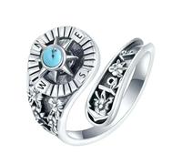 Bagues réglables pour femmes, design Vintage, boussole, pierre Turquoise naturelle, ajustement confortable, thème d ' exploration symbolique, bijoux