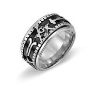 Bagues vintage, Bague Boaz Pillars en acier titane plaqué, ornée du symbole franc-maçon, bijou spirituel for hommes et femmes(Silver,Q)
