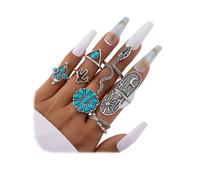 Bagues western vintage turquoise pour femme, ensemble de bagues de phalange ovales en forme de serpent, bijoux bohème superposés esthétiques, Acier allié, Aucune pierre précieuse
