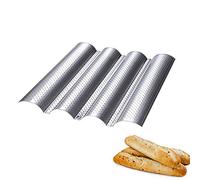 Baguette Baking Tray, Nonstick Wave Mould Fast and Evenly Heating, Perforated Baguette Kitchen Gourmet Making Pan, Baking Sheet, for French Bread, Stick Bread, Toast Maki(Silver 4 Baguettes-1Pcs)
