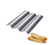 Baguette Baking Tray, Nonstick Wave Mould Fast and Evenly Heating, Perforated Baguette Kitchen Gourmet Making Pan, Baking Sheet, for French Bread, Stick Bread, Toast Maki(Silver 3 Baguettes-2Pcs)