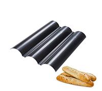 Baguette Baking Tray, Nonstick Wave Mould Fast and Evenly Heating, Perforated Baguette Kitchen Gourmet Making Pan, Baking Sheet, for French Bread, Stick Bread, Toast Maki(Black 3 Baguettes-1Pcs)