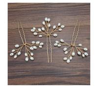 Baguette Cheveux Épingle à cheveux en forme de vigne, faite à la main, couleur argent et or, simple, perle, for femme, fête de mariage, mignonne(3 pieces gold)