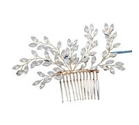Baguette Cheveux Wedding Hair Comb Leaf Flower Bridal Headpiece Gold Pearl Rhinestone Head Jewelry Accessories(WHITE)