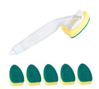 Baguette de savon à vaisselle-baguette d'éponge à distribution automatique avec poignée rechargeable et 6 têtes d'éponge pour un lavage facile de la vaisselle