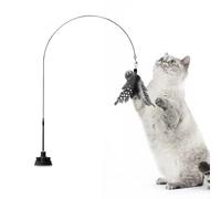 Baguette de Teaser pour Chat - Bâton Interactif 100 cm, Fil d'Acier ABS Jouet Ventouse Entraînement Baguette avec Clochette Design Ressort Flexible | Jouet Intérieur Extérieur pour Chaton, Chat