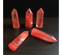 Baguette d'obélisque en Cristal de Quartz Rose Clair en Fluorite Naturelle - 75-90 mm - 26 fusions Rouges
