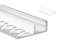 Baguette LED en aluminium pour construction à sec ou carrelage 2 m de long pour bandes LED, Profil F2 avec cache satiné.