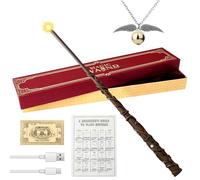 Baguette lumineuse Hermione Granger de 35 cm avec ticket de station, carte de sort et collier avec chargement USB, baguette magique luisante Seigneur Hermione Magicien dans un coffret cadeau pour