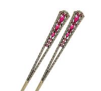 baguette pour cheveux, 2 pièces bâtons de cheveux chinois japonais for chignon rétro gemme baguettes de cheveux accessoires de cheveux for femmes filles cheveux longs-rouge(Rose Red)