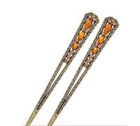 baguette pour cheveux, 2 pièces bâtons de cheveux chinois japonais for chignon rétro gemme baguettes de cheveux accessoires de cheveux for femmes filles cheveux longs-rouge(Orange)