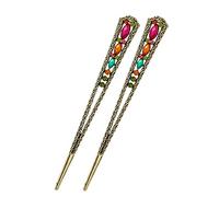 baguette pour cheveux, 2 pièces bâtons de cheveux chinois japonais for chignon rétro gemme baguettes de cheveux accessoires de cheveux for femmes filles cheveux longs-rouge(Multicolor)