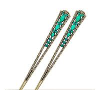 baguette pour cheveux, 2 pièces bâtons de cheveux chinois japonais for chignon rétro gemme baguettes de cheveux accessoires de cheveux for femmes filles cheveux longs-rouge(Green)