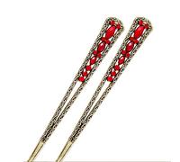baguette pour cheveux, 2 pièces bâtons de cheveux chinois japonais for chignon rétro gemme baguettes de cheveux accessoires de cheveux for femmes filles cheveux longs-rouge(Red)