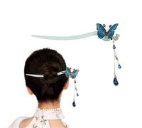 baguette pour cheveux, Bâton à cheveux en tissu sans métal for chignon, baguettes à cheveux papillon bleu avec pompon bleu, accessoires for cheveux avec fleur for femmes et filles, décorations de coif
