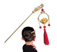 Baguettes à cheveux avec pendants - Accessoires de cheveux chinois, baguettes chinoises rétro avec pompon de lanterne lumineuse, style ancien, épingle à cheveux lumineuse pour femme