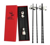Baguettes Réutilisables Noires en Plastique PPS, 2 Paires avec Porte-Baguettes Panda, Antidérapantes, Résistantes à la Chaleur, Idéales pour Sushi et Cuisine Asiatique, Cadeau pour Amateurs de Panda