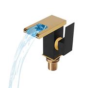 Bagyaluu Robinet LED de salle de bain noir et doré, tuyaux de raccordement | Robinet de lavabo avec bec cascade et éclairage 3 couleurs
