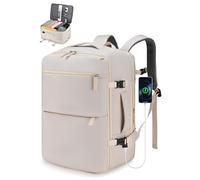 BAGZY Bagage Cabine 45x36x20 easyjet 32L Extensible Sacs à Dos pour Ordinateur Portable 15.6 Pouces Grand Valise Cabine 45x36x20 Avion Bagage à Main Homme Femme avec Compartiment à Chaussures Beige