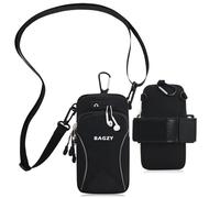 BAGZY Pochette Telephone Portable 7,0 Pouces avec Bandoulière, Brassard Telephone Sport Applicable à Course à Pied, Yoga, Jogging Accessoires pour iPhone 15 Pro/14 Pro Max (Noir)