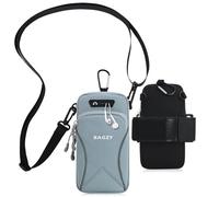 BAGZY Pochette Telephone Portable 7,0 Pouces avec Bandoulière, Brassard Telephone Sport Applicable à Course à Pied, Yoga, Jogging Accessoires pour iPhone 15 Pro/14 Pro Max (Bleu Clair)