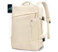 BAGZY Sac 40x30x15 Air France Anti-vol Bagage Cabine 30x40x15 cm KLM Transavia Imperméable Sacs a Dos Voyage Cabine Avion Sacs D'ordinateur 15.6 Pouces Port USB pour Sport Travail Homme Femme Beige