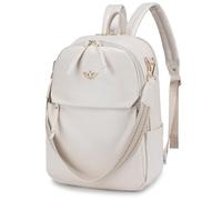 BAGZY Sac a Dos Voyage Cabine Avion 40x30x10 pour Air France Lufthansa British Airways Sacs Antivol 14 Pouces Ordinateur Portable Imperméable Sac à Dos Femmes PU Cuir pour Collège Loisir Travail Beige