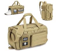 BAGZY Sac de Sport Homme 40L Sac de Voyage Tactique Militaire Imperméables Sacs Equitation Sacs d'entraînement avec Compartiment à Chaussures pour Tir Sportif Voyage Fitness Weekender Camping Kaki