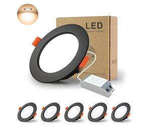 BAGZY Spot Led Encastrable Noir Extra Plat, 5 Pack 5W 500LM = 50W incandescence, IP44, 3000K Blanc Chaud, AC 220-240V,Découpe 70-80mm,Rond plafond encastré Pour salle de bain,Cuisine,Salon,Couloir