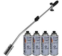 Bahama Désherbeur avec allumage piézoélectrique avec 4 cartouches de gaz - Brûleur de mauvaises herbes - Brûleur à gaz - Argenté - 80 cm