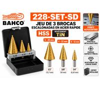 BAHCO 228-SET-SD Jeu 3 Forets Étages HSS 4-12 / 4-22 / 5-35 mm