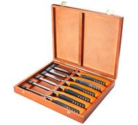 Bahco 424P-S6-EUR Set de ciseaux à bois en coffret en bois, 6 pcs 6,10,12,18,25,32mm Multicolore