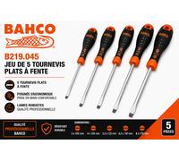 BAHCO B219.045 - Jeu de 5 Tournevis Plats à Fente - Poignée Ergonomique