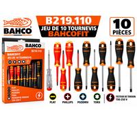 BAHCO B219.110 - Jeu 10 Tournevis BahcoFit Plat Phillips Pozidriv Torx + Testeur