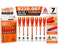 Bahco – Jeu de 7 tournevis Phillips et à fente B220.007 – isolés VDE, manche multi-composants