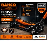 BAHCO BH11500 Cric Hydraulique Extra-Bas 1,5T 70-610 mm Double Piston Profession