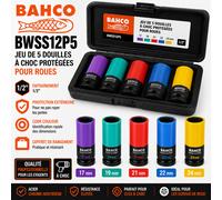 BAHCO BWSS12P5 - Jeu de 5 Douilles à Chocs Protégées pour Roues 1/2" 17-19-21-22