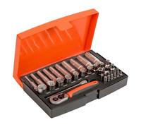 BAHCO Juego Vasos 1/4" Largos 25Pzs, Noir/Rouge.