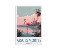 BaHeLs Aigues Mortes Affiche de voyage vintage France coucher de soleil sur toile pour décoration murale salon chambre à coucher 30 x 45 cm