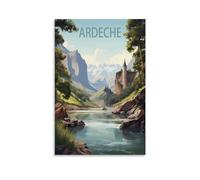 BaHeLs Ardèche France Affiche de voyage vintage paysage 20 x 30 cm Impression sur toile pour décoration murale salon chambre à coucher