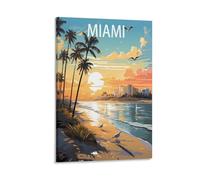 BaHeLs Poster de voyage vintage de Miami Floride - Impression sur toile pour décoration murale salon et chambre à coucher - 30 x 45 cm