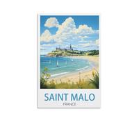 BaHeLs Poster de voyage vintage Saint Malo France - Plage - 20 x 30 cm - Décoration murale pour salon, chambre à coucher