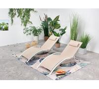 CONCEPT USINE - Lot de 2 Transats Ajustables et Empilables | Bain De Soleil Chaise Longue d'Extérieur Confortable | Bahia Écru Blanc | Textilène | Réglable 6 Positions | Jardin Terrasse Plage Piscine