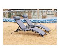 Bahia lot de 2 transats empilables et ajustables en alu gris-noir