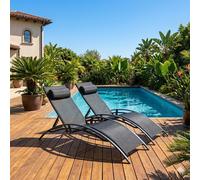 CONCEPT USINE | Lot de 2 Transats Ajustables et Empilables | Bain de Soleil Chaise Longue d'Extérieur Confortable | Bahia Noir | Réglable 6 Positions | Jardin Terrasse Plage Piscine