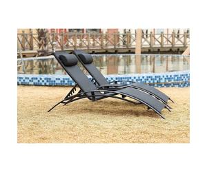 Bahia Noir/Noir X2 : Lot De 2 Transats Empilables Et Ajustables En Aluminium Et Textilène Noir