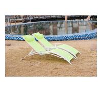 Bahia Vert/Blanc X2 : Lot De 2 Transats Empilables Et Ajustables En Aluminium Et Textilène Vert