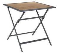 AltoBuy Table Pliante métal laqué Gris et Plateau en Verre trempé Effet Bois - BAHIANA